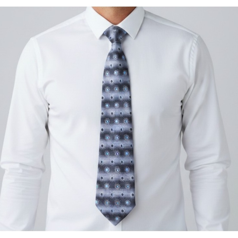 Ermenegildo Zegna 100% Silk Designer Tie Italy Blue Gray Starburst Motif EUC